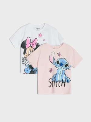 Sinsay - Bawełniana koszulka z nadrukiem 2 pack Minnie and Stitch - biały