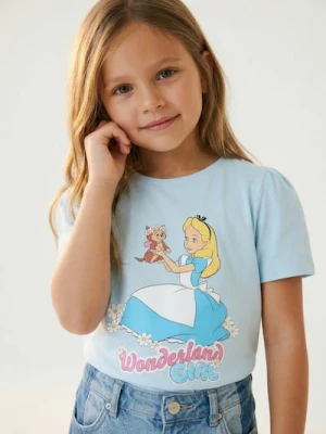 Sinsay - Bawełniana koszulka z nadrukiem Alice in Wonderland - błękitny