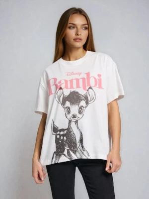 Zdjęcie produktu Sinsay - Bawełniana koszulka z nadrukiem Bambi - kremowy