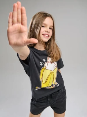 Sinsay - Bawełniana koszulka z nadrukiem Bananya - szary