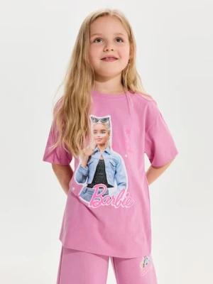 Sinsay - Bawełniana koszulka z nadrukiem Barbie - różowy