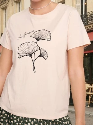 Sinsay - Bawełniana koszulka z nadrukiem - beżowy