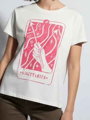 Sinsay - Bawełniana koszulka z nadrukiem - biały