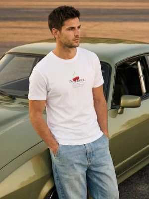 Sinsay - Bawełniana koszulka z nadrukiem - biały