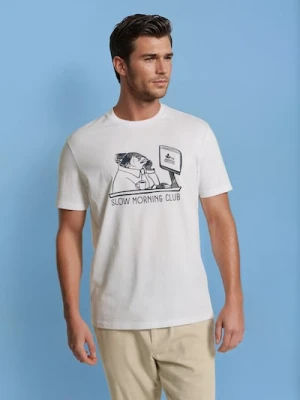 Sinsay - Bawełniana koszulka z nadrukiem - biały