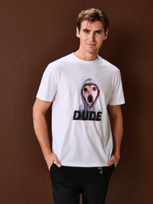 Sinsay - Bawełniana koszulka z nadrukiem - biały