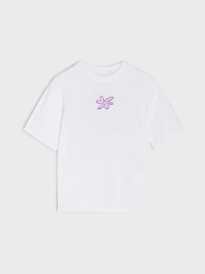 Sinsay - Bawełniana koszulka z nadrukiem - biały