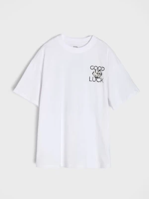 Zdjęcie produktu Sinsay - Bawełniana koszulka z nadrukiem - biały