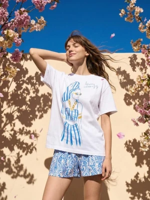 Sinsay - Bawełniana koszulka z nadrukiem - biały