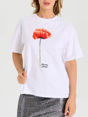 Sinsay - Bawełniana koszulka z nadrukiem - biały