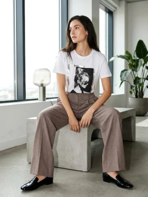 Sinsay - Bawełniana koszulka z nadrukiem - biały