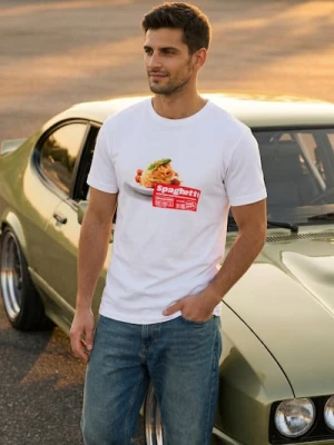 Sinsay - Bawełniana koszulka z nadrukiem - biały