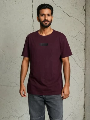 Sinsay - Bawełniana koszulka z nadrukiem - bordowy