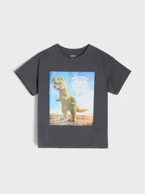 Sinsay - Bawełniana koszulka z nadrukiem Brainrot Cactusini Dinosaurini - szary