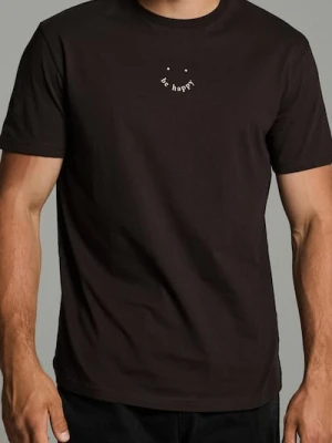 Sinsay - Bawełniana koszulka z nadrukiem - brązowy