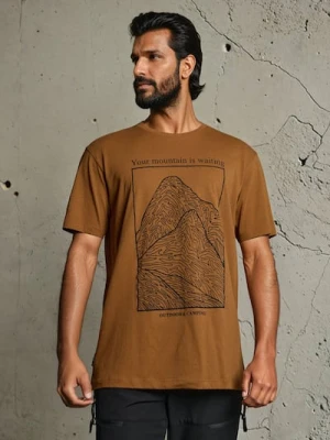 Sinsay - Bawełniana koszulka z nadrukiem - brązowy