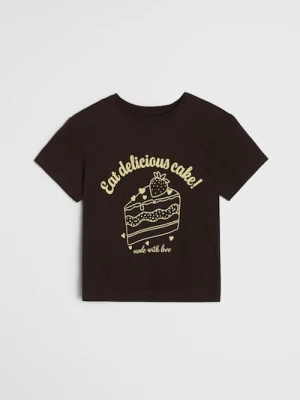 Sinsay - Bawełniana koszulka z nadrukiem - brązowy