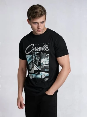 Sinsay - Bawełniana koszulka z nadrukiem Chevrolet Corvette - czarny