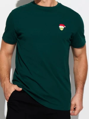 Sinsay - Bawełniana koszulka z nadrukiem - ciemny turkus