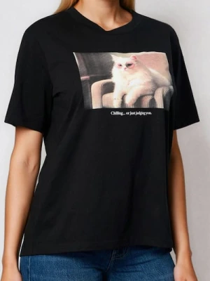 Sinsay - Bawełniana koszulka z nadrukiem - czarny