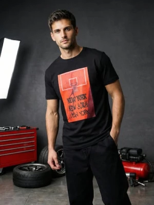 Sinsay - Bawełniana koszulka z nadrukiem - czarny