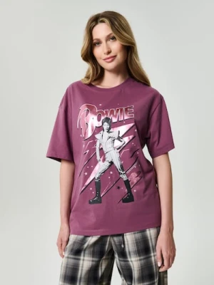 Sinsay - Bawełniana koszulka z nadrukiem David Bowie - fioletowy