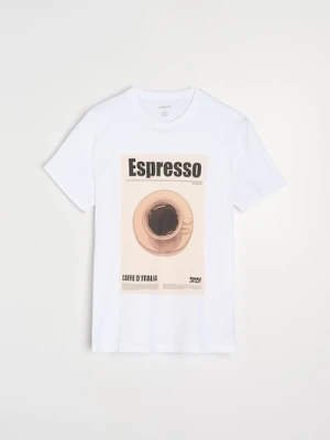 Sinsay - Bawełniana koszulka z nadrukiem Espresso - biały