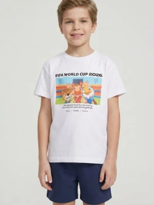 Sinsay - Bawełniana koszulka z nadrukiem FIFA World Cup - kremowy