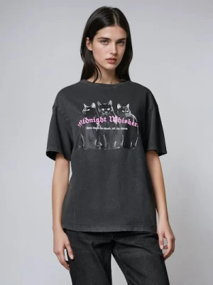 Sinsay - Bawełniana koszulka z nadrukiem - fioletowy