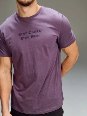 Sinsay - Bawełniana koszulka z nadrukiem - fioletowy