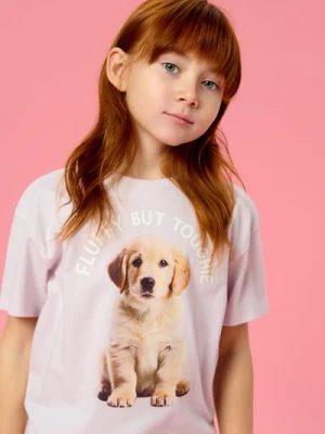 Sinsay - Bawełniana koszulka z nadrukiem - fioletowy