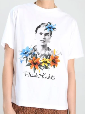 Sinsay - Bawełniana koszulka z nadrukiem Frida Kahlo - biały