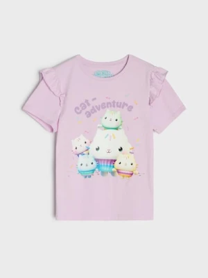 Sinsay - Bawełniana koszulka z nadrukiem Gabby’s Dollhouse - fioletowy