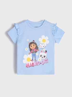 Sinsay - Bawełniana koszulka z nadrukiem Gabby's Dollhouse - niebieski