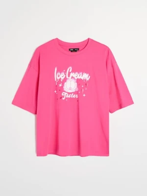 Sinsay - Bawełniana koszulka z nadrukiem Garfield - różowy
