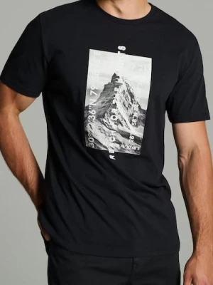 Sinsay - Bawełniana koszulka z nadrukiem - granatowy