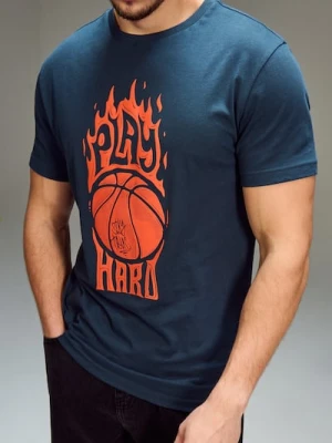 Sinsay - Bawełniana koszulka z nadrukiem - granatowy