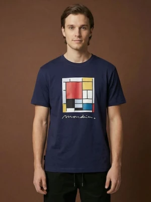 Sinsay - Bawełniana koszulka z nadrukiem - granatowy