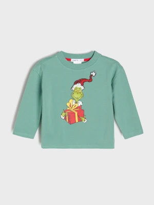 Sinsay - Bawełniana koszulka z nadrukiem Grinch - green spruce