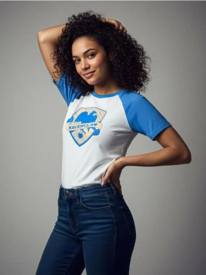 Sinsay - Bawełniana koszulka z nadrukiem Harry Potter - niebieski