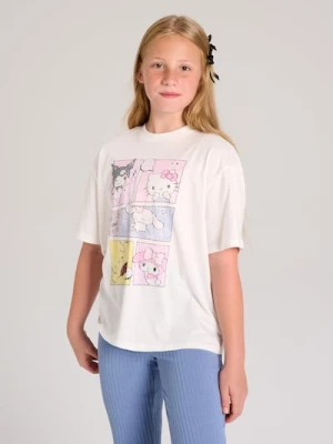 Sinsay - Bawełniana koszulka z nadrukiem Hello Kitty - kremowy