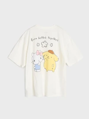 Sinsay - Bawełniana koszulka z nadrukiem Hello Kitty - kremowy