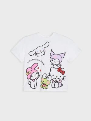 Sinsay - Bawełniana koszulka z nadrukiem Hello Kitty - kremowy