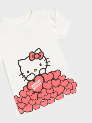 Sinsay - Bawełniana koszulka z nadrukiem Hello Kitty - kremowy