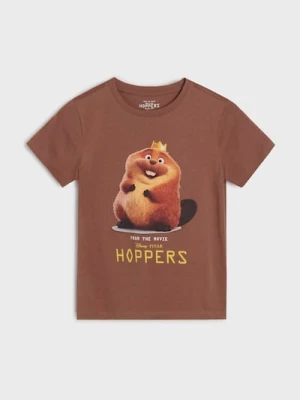 Sinsay - Bawełniana koszulka z nadrukiem Hoppers - brązowy