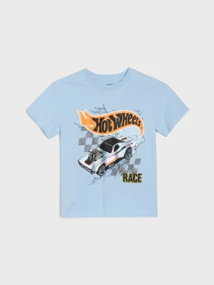 Sinsay - Bawełniana koszulka z nadrukiem Hot Wheels - błękitny