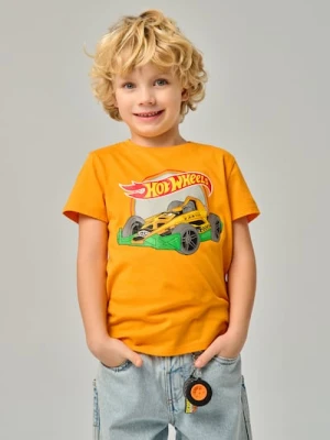 Sinsay - Bawełniana koszulka z nadrukiem Hot Wheels - pomarańczowy