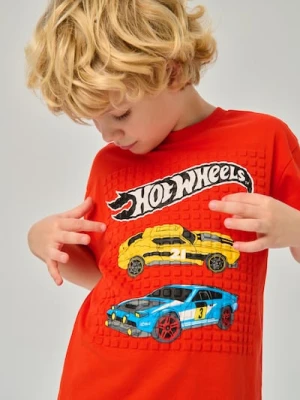 Sinsay - Bawełniana koszulka z nadrukiem Hot Wheels - pomarańczowy