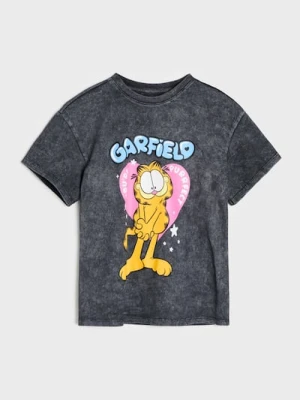 Sinsay - Bawełniana koszulka z nadrukiem i efektem sprania Garfield - czarny