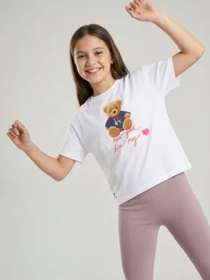 Sinsay - Bawełniana koszulka z nadrukiem I LOVE NY - kremowy